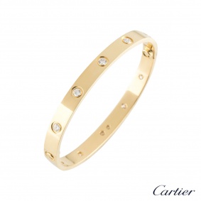 Cartier Yellow Gold Full Diamond Love Bracelet Size 19 B6040519